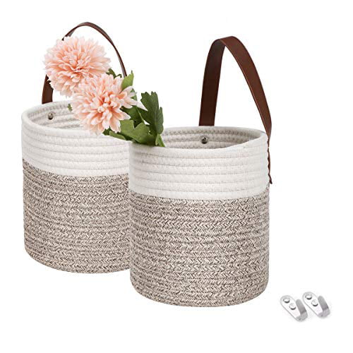 Wall Hanging Storage Baskets,2 pack Small Jute Rope Handle Storage Organizer,Woven Baskets for Baby Nursery Kids Gift,Rope plant basket and Home Décor